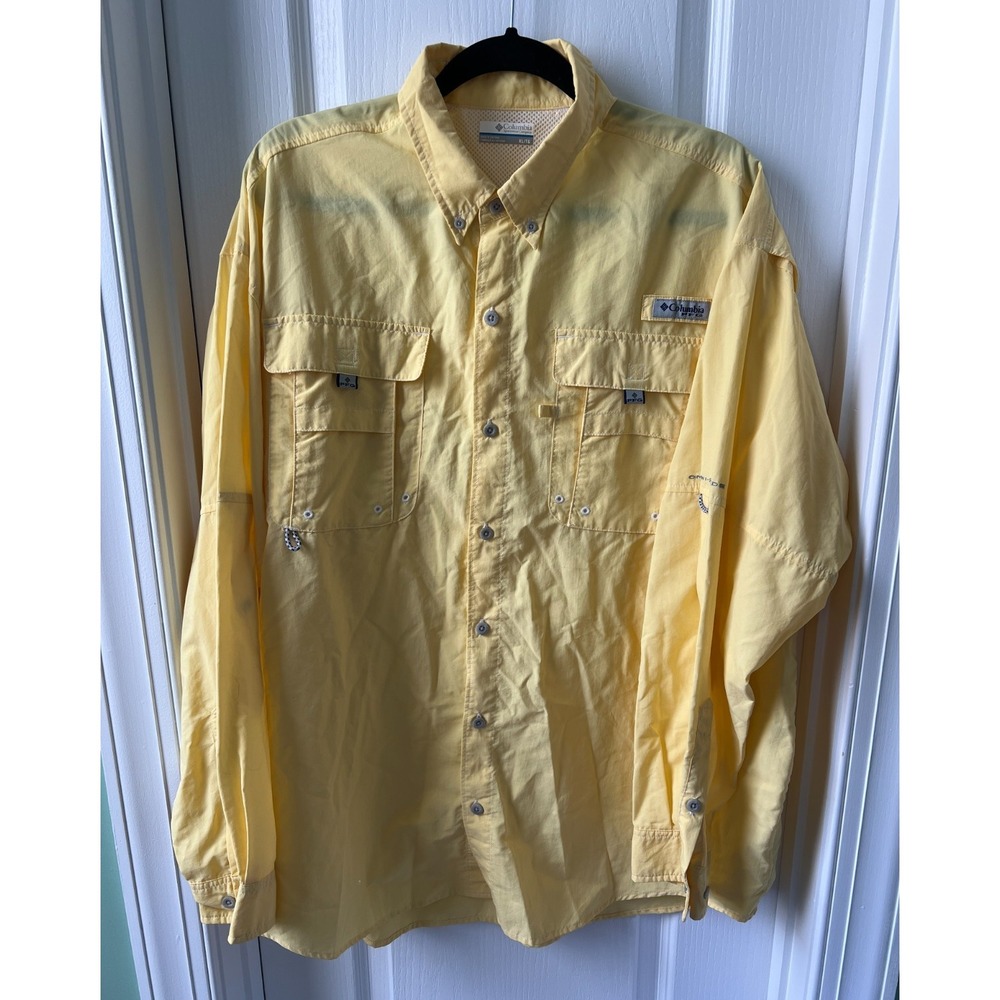 Columbia‎ PFG Omni Shade Mens Vented Fishing Shirt Yellow Long Sleeve Size XL
